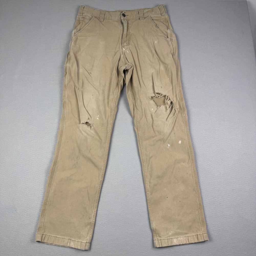 Carhartt Thrashed Relaxed Fit Rugged‎ Flex Rigby Dungaree Tan Pants Mens 33x34